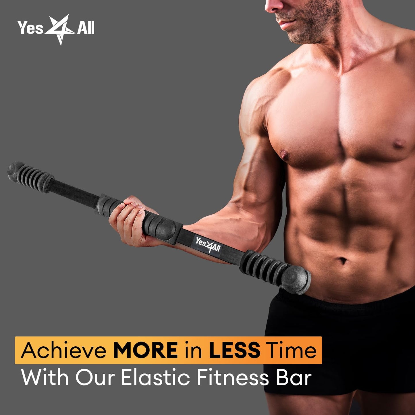 Yes4All Flex Bar, Elastic Fitness Bars with Strong Fiberglass & TPE Material, 2in1 Functional Exercise Bar, 9.5 inch Comfortable Grip, High Frequency Vibration Training, Build Muscles & Burn Fat