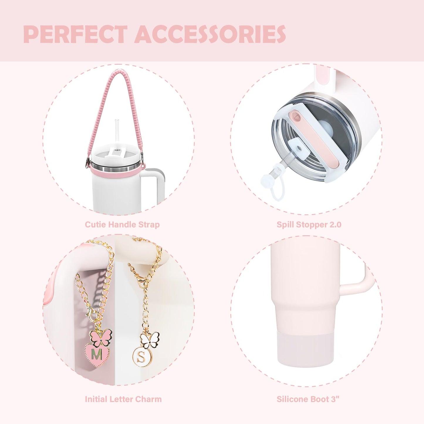 10Pcs Stanley Cup Accessories 9-10mm Stanley Straw Cover Topper Silicone Boot For Stanley Cup Initial Letter Charm Leak Proof Seal Kit Stanley 2.0 30&40oz (Rose Quartz,S)