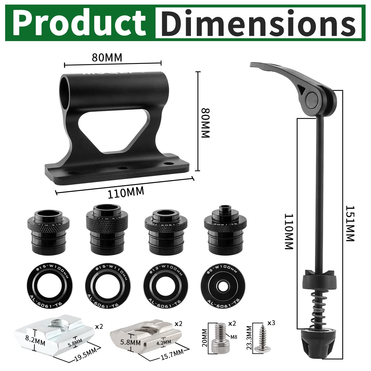 Bike Fork Mount, Upgraded Quick Release Thru Axle Bicycle Fork Rack Block with 4 Adapters for Car Trucks Vans SUV Transport and Storage, Black