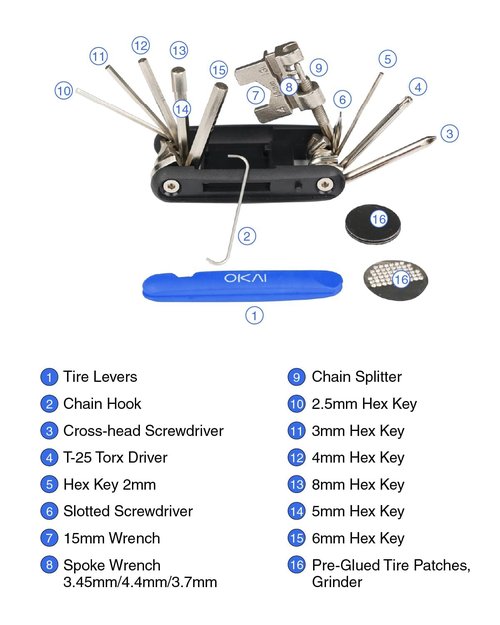 Bike Multi Tool, 16 in 1 Bicycle Repair Tool Kit with Allen Wrench, Tire Levers and Necessary Tools Set for Emergency Repairs, Lightweight Portable for Cycling, Gifts for Cyclists