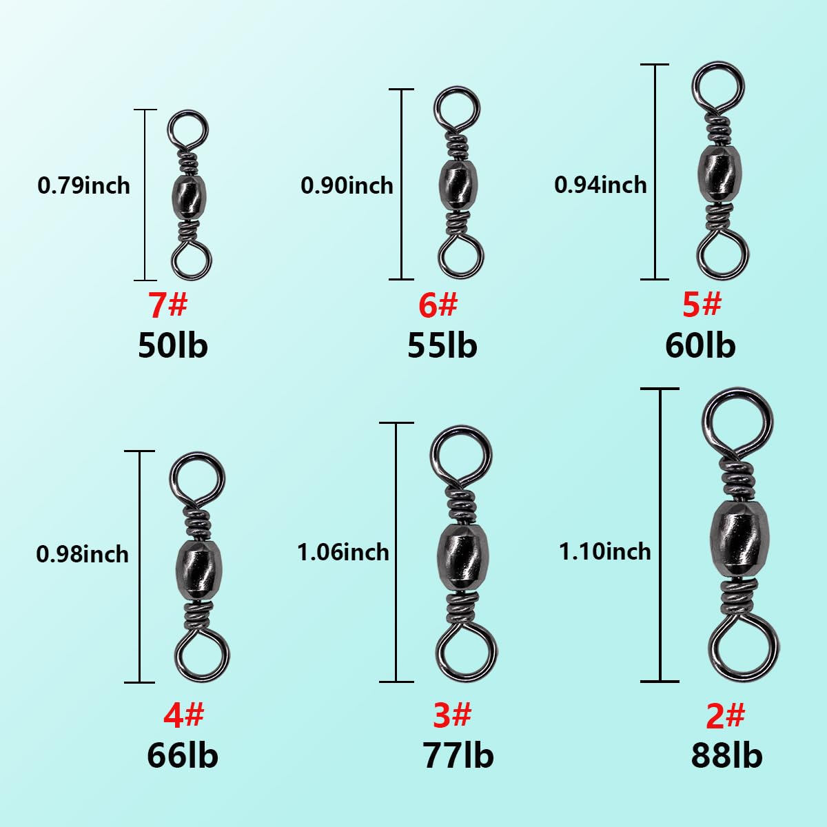 UperUper Fishing Barrel Swivels Kit, 300pcs Stainless Steel Rolling Bearing Snap Connector for Saltwater Freshwater Fishing#2#3#4#5#6#7
