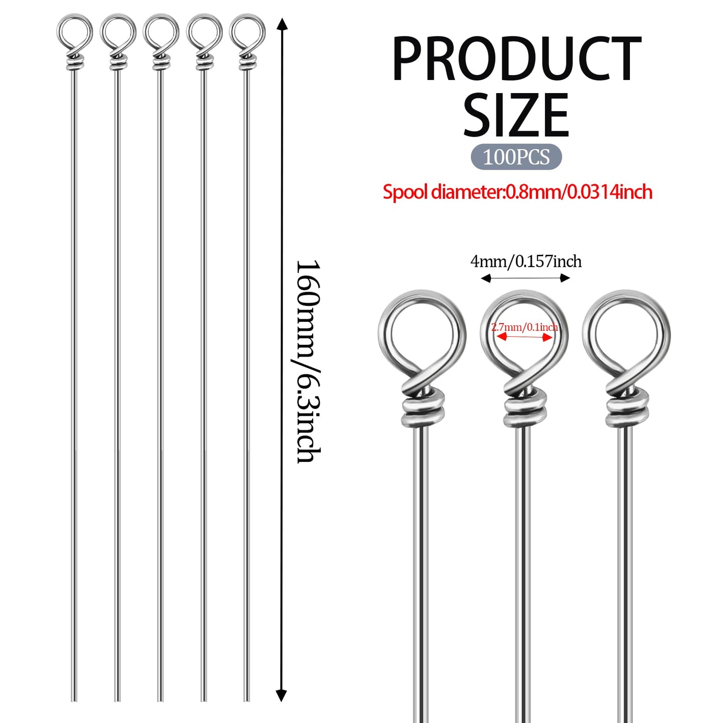 100 Pack Fishing Looped Spinner Shaft, Fishing Shaft Wire Stainless Steel Spinner Bait Wire Fishing Spinner Shaft Fishing Lure Making Supplies Rigs for Freshwater Bass Trout Walleye Salmon Catfish