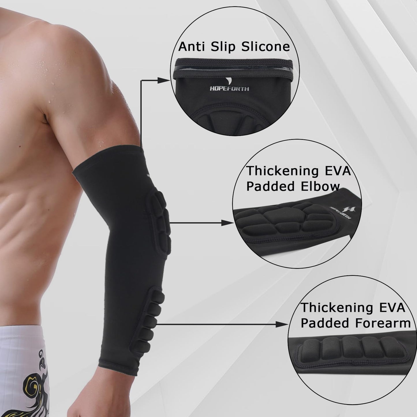 HOPEFORTH 2PCS Padded Elbow Forearm Sleeves Compression Arm Protective Support