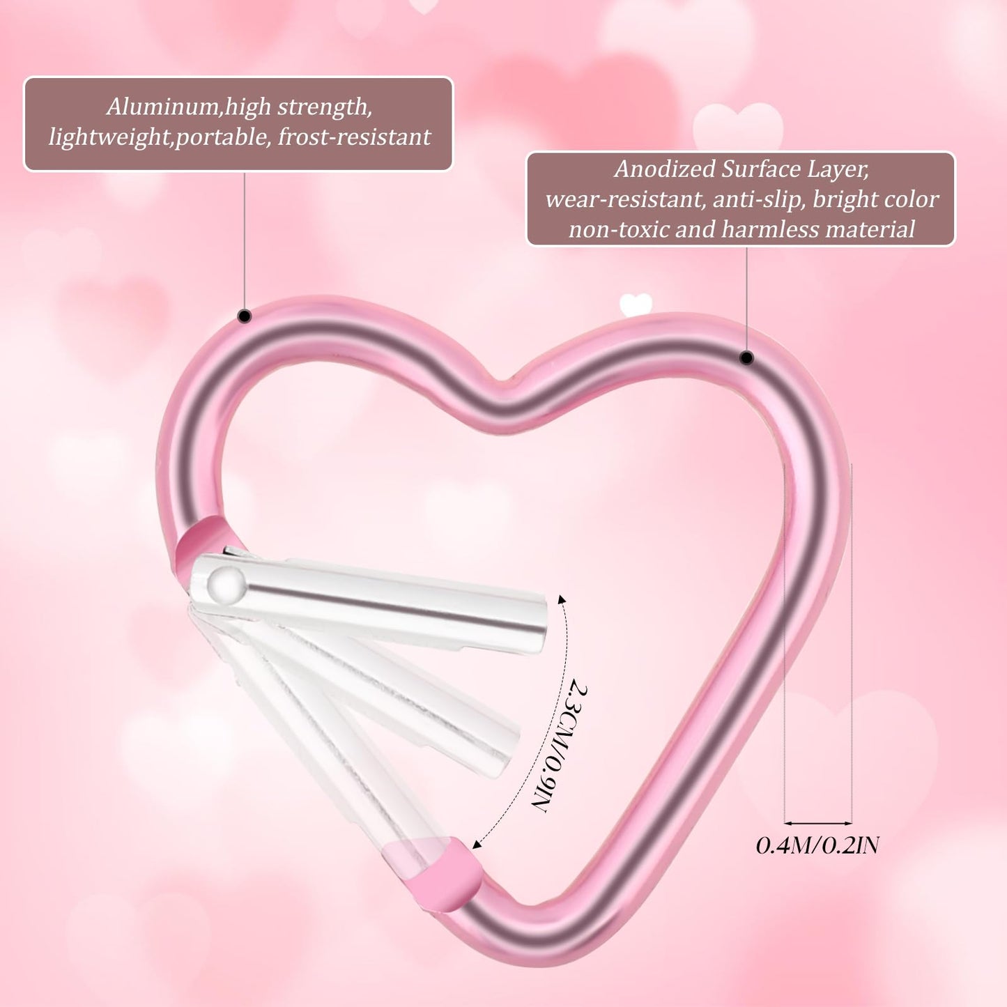 10 PCS Heart Clip Keychain Clip Aluminum Alloy Snap Clip Heart Shaped Snap Key Ring Keychain Hook for Outdoor Traveling Walking Hammock Dog Leash Water Bottles Holder Supplies, Pink