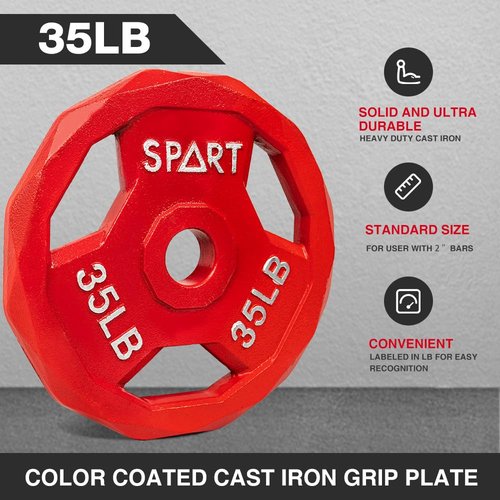 SPART Color Coded Weight Plate 2-Inch Cast Iron Tri-Grip Plate for Barbell,Solid Cast Iron Olympic Weight Plates for Strength Training, Weightlifting, Crossfit, 2.5LB, Pair