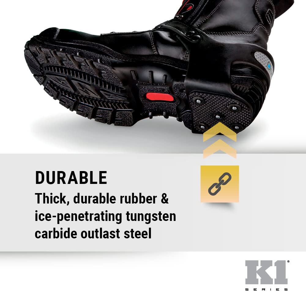 K1 Heel-Stop Ice Cleats - Traction Aids for Men & Women in Winter Snow - Steel Spikes