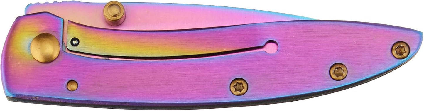 Smith & Wesson CKLPR 5.3in High Carbon S.S. Folding Knife with a 2.3in Drop Point Blade and Rainbow Handle for Outdoor, Tactical, Survival and EDC