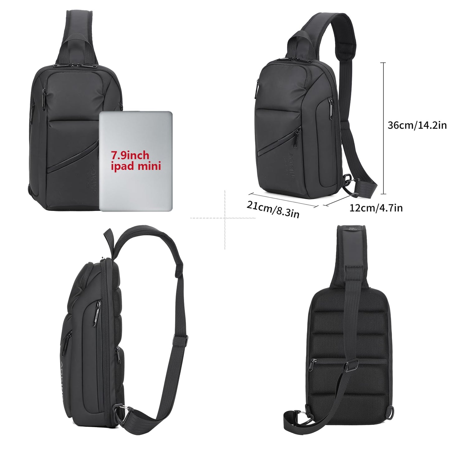 AOKING Mens Sling Bag, Waterproof Cross Body Bag Men's Shoulder Bags Crossbody Sling Backpack, Lightweight One Strap Backpack(8.3x4.7x14.2inches)