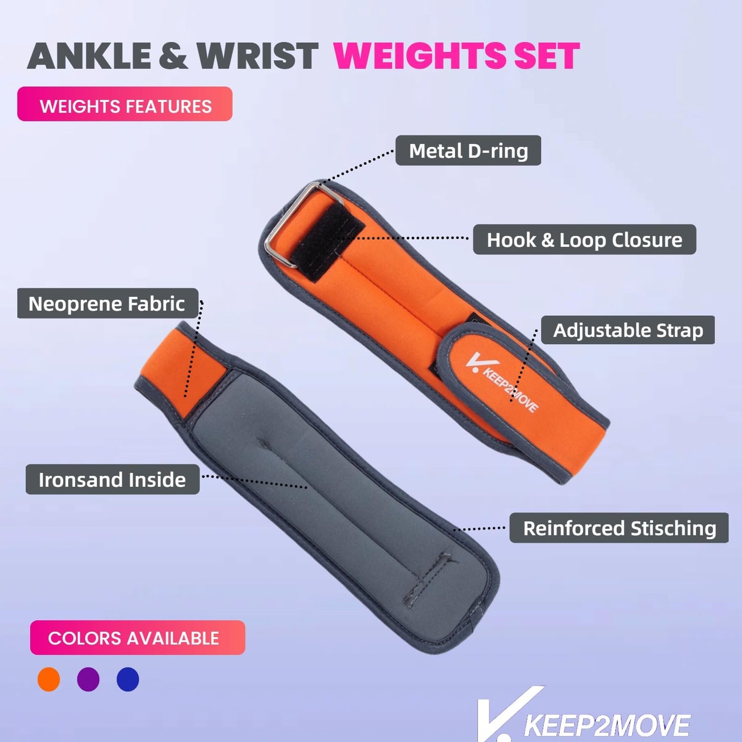KEEP2MOVE Ankle Weights Set of 2 (0.65Lb/1Lb/2Lbs Each) For Women & Men Kids With Adjustable Strap - Roll Type Wrist Weights for Strength Training, Jogging, Pilates, Yoga, Pilates, Gym, Running, Fitness, Cardio