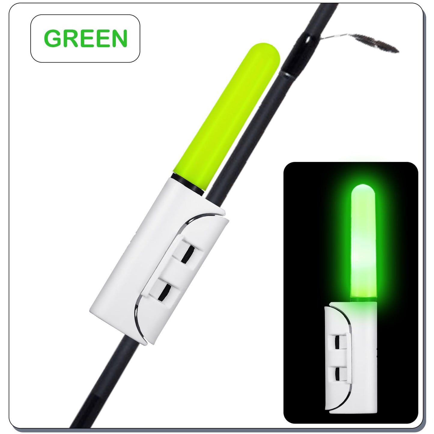 Retisee 9 Pcs 2.5 Inch Fishing Glow Sticks LED Fishing Pole Light Night Fish Strike Alert Glow Stick Bite Alarm Night Fish Rod Waterproof Luminous Rod(Green,Classic Style)