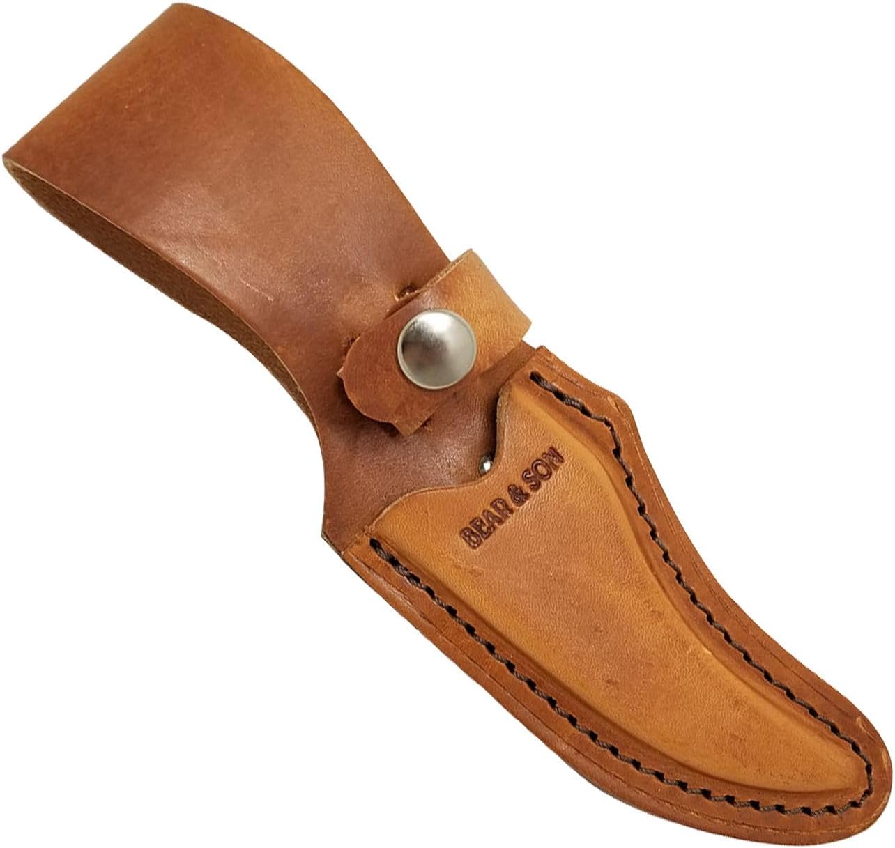Bear & Son Cutlery 7 1/4" Upswept Skinner Knife, 440 High Carbon Stainless Steel Blade, Stag Delrin Handle, Leather Sheath (753)