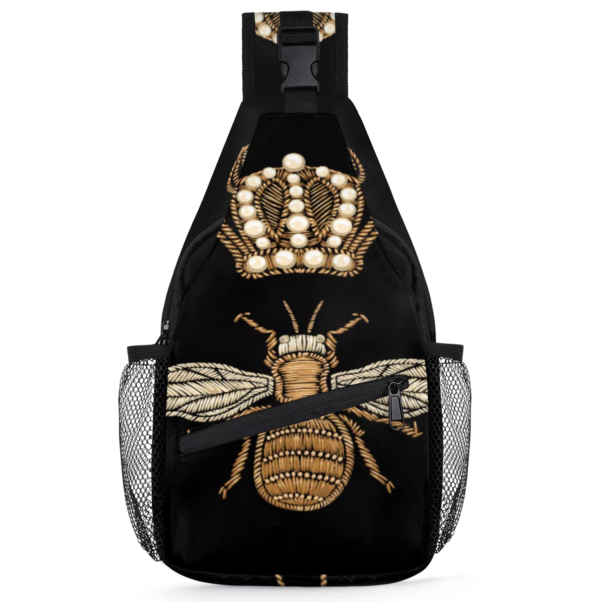 Bee Pattern Sling Bag Crossbody Sling Backpack Water Resistant Shoulder Bag Outdoor Travel Hiking Chest Bag Daypack for Women Men Unisex