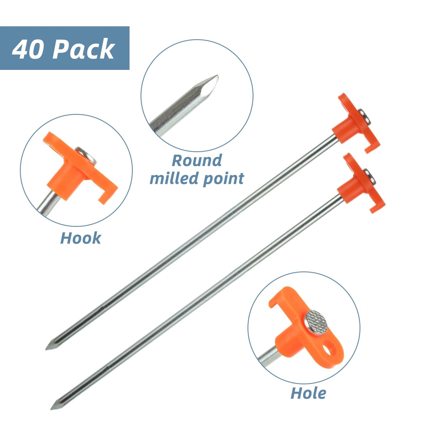 LOYORTY 40PCS 10 Inch Heavy Duty Tent Stakes, Metal Tent Pegs, Galvanized Non-Rust Tent Stakes for Outdoor Camping, Garden, Canopies, Grassland
