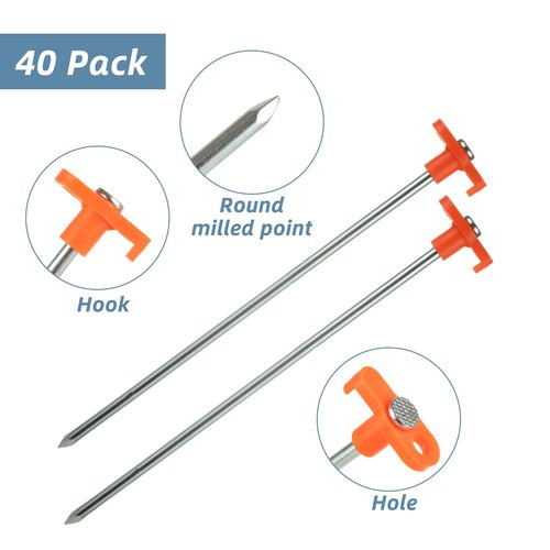 LOYORTY 40PCS 10 Inch Heavy Duty Tent Stakes, Metal Tent Pegs, Galvanized Non-Rust Tent Stakes for Outdoor Camping, Garden, Canopies, Grassland