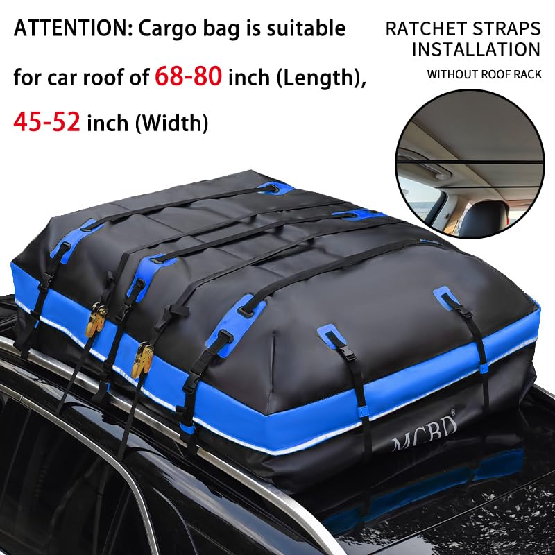40 Cubic Feet Rooftop Cargo Carrier Bag, Waterproof Soft-Shell Car Roof Bag for All Vehicles SUV with/Without Rack, Car Top Luggage Storage Bag, Blue