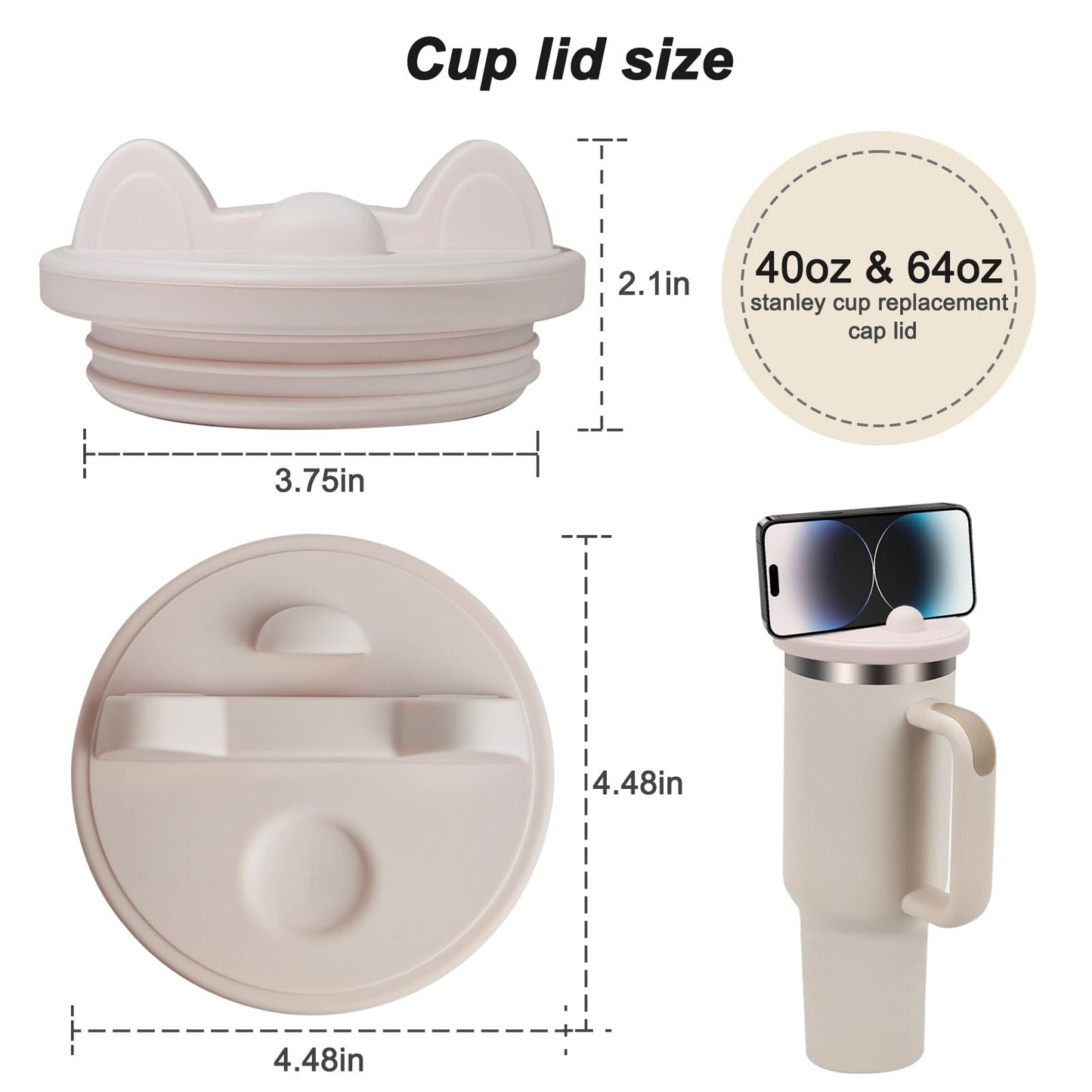 Genleas Tumbler Lids with Phone Shelf for Stanley cups 40 & 64 oz, Silicone Replacement Lids with Cell Phone Holder for Stanley Quencher H2.0 40 oz & 64 oz, Tumbler Cup Accessories for Stanley, Pink