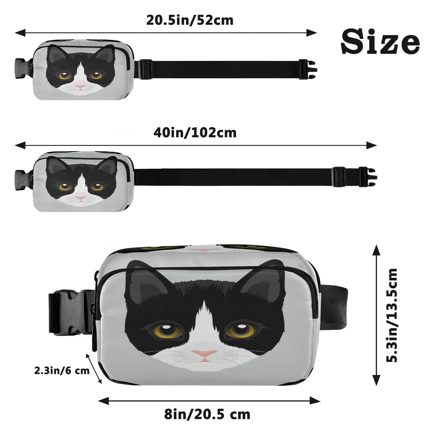 Portrait Of Tuxedo Cat Belt Bag for Women Men Fanny Pack Small Waist Pouch Crossbody Bags for Outdoor Hiking Running Travel