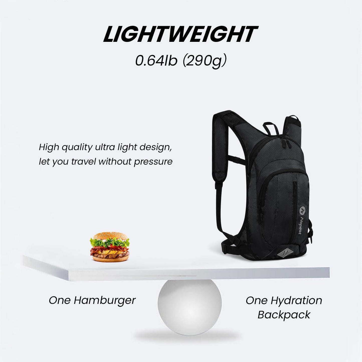 Nepest Hydration Pack Backpack for Women & Men, Lightweight Water Backpack with 2L Water Bladder for Hiking Cycling Running Biking, Black