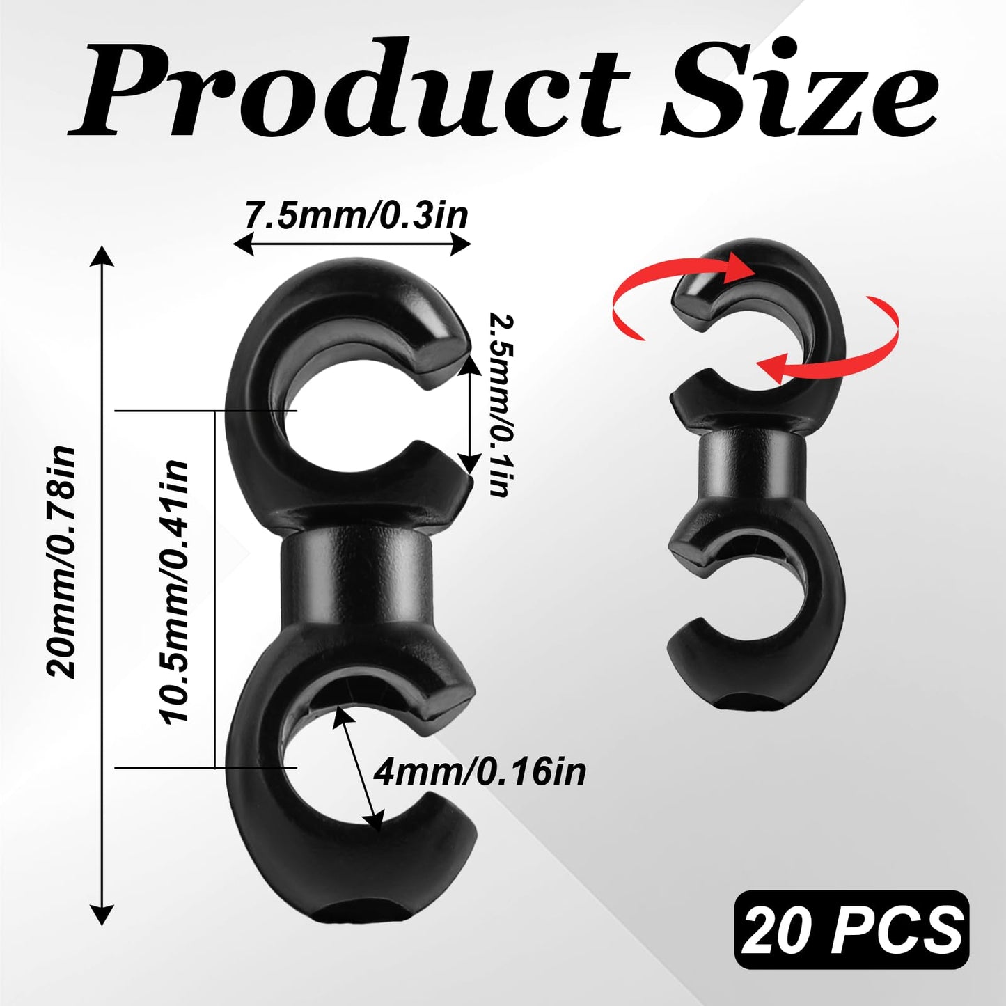 20PCS Bike Cable Clasps, Bike Brake Cable Clips S Style Clips, Bike Cable Guide Clips for Brake Lines MTB Bike Road Bicycle (Black)