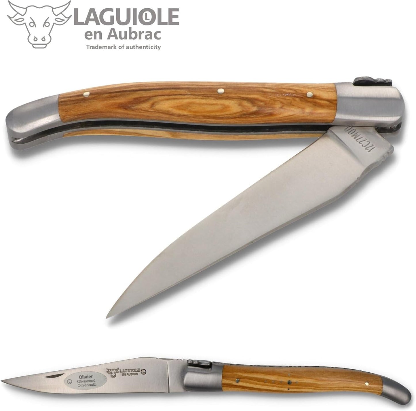 Laguiole en Aubrac Handmade Knife 12 cm L0212OLIF Olive Wood Handle, Blade and bolsters Stainless Steel