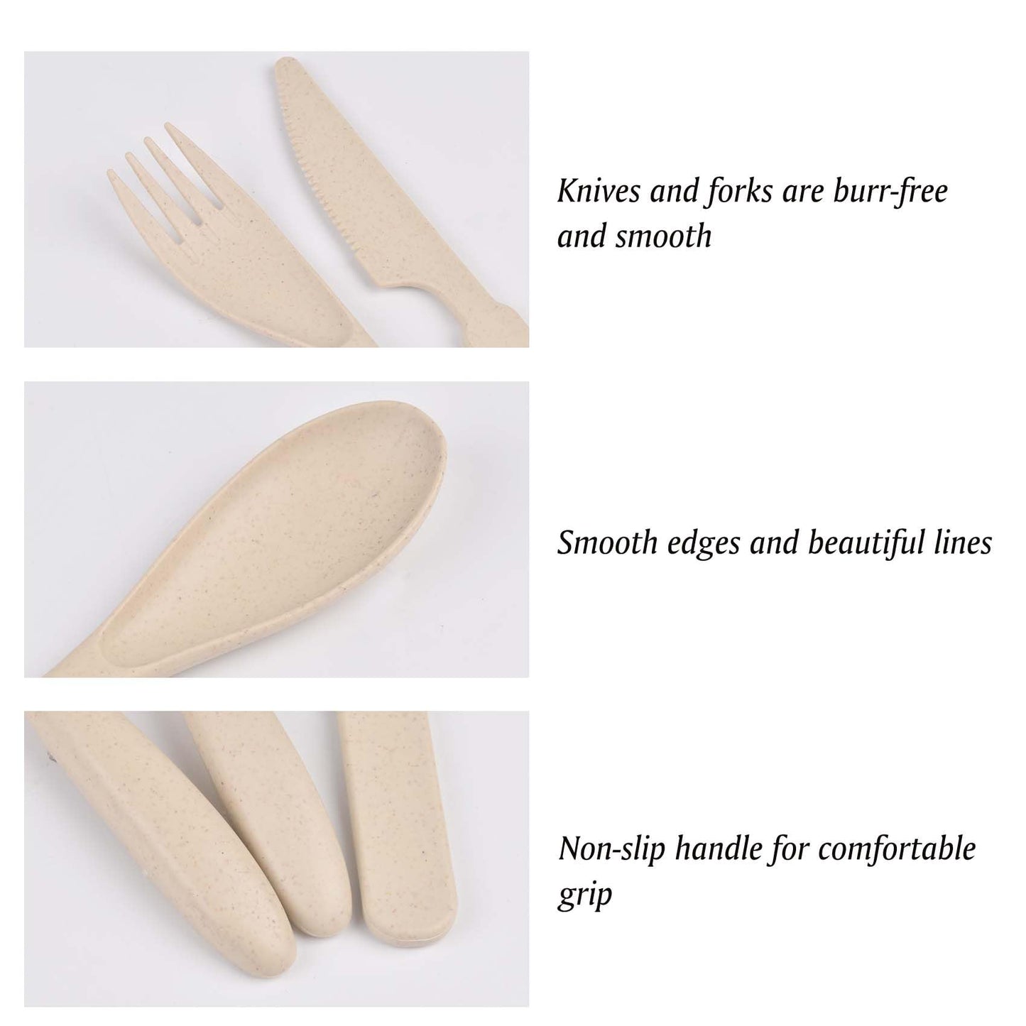 Forks Spoons Knife Set, 21 Pieces Wheat Straw Cutlery Set, Reusable Utensil Set for 7, Unbreakable and Lightweight Utensils for Party, Travel, Work, Lunch, Picnic, Camping or Daily Use (Beige)