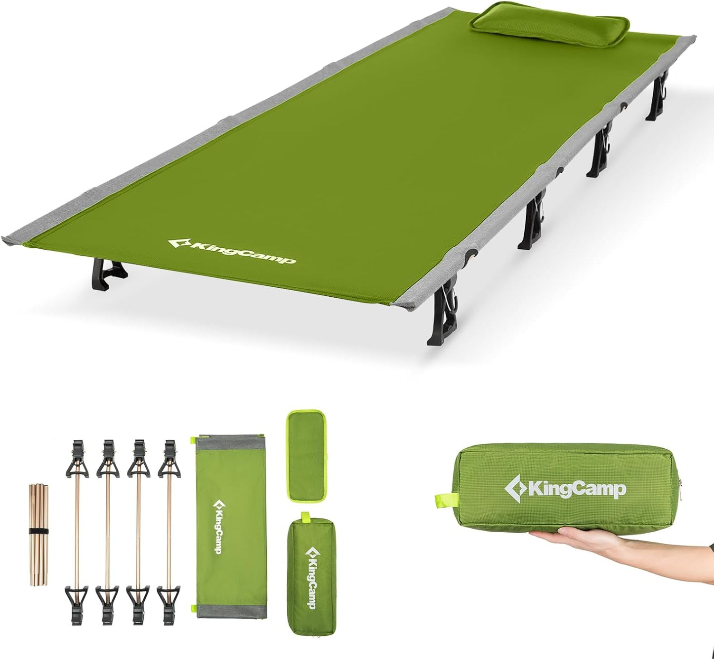KingCamp Ultralight Camping Cot, Portable Folding Tent Camping Bed, Heavy Duty Sleeping Bed with Pillow for Adults Outdoor Backpacking Travel Hiking, Supports 350LBS, Orange