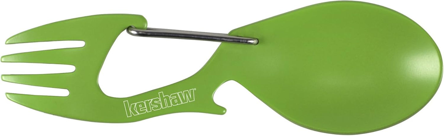 Kershaw Ration Multi Tool Spork, Stainless Steel Spoon, Fork, Carabiner and Bottle Opener, Regular and XL Sizes