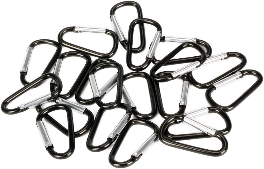 20 Pack 2.5" D Shape Aluminum Large Carabiner Clip Lock Hooks Spring Snap Keychain Spring-loaded Gate Carabiners (Black)