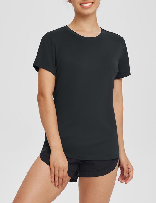 baleaf Women's Running Shirts Short Sleeve Workout Athletic Tops Moisture Wicking Quick Dry Exercise Hiking UV Sun Shirt Black M