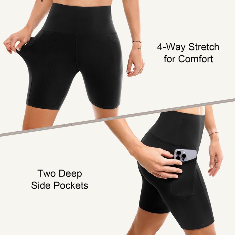 Leafigure 2 Pack Womens Biker Shorts with Pockets, High Waisted Tummy Control Yoga Shorts for Women Running Gym and Workout Black/White XXL