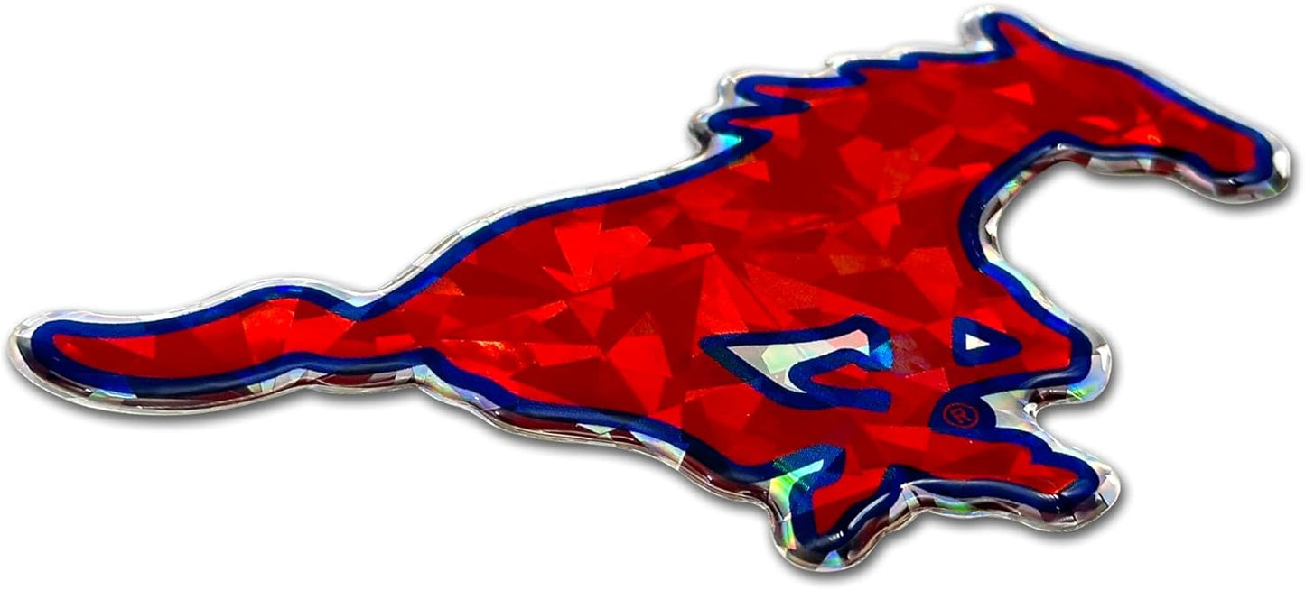 Elektroplate Officially Licensed SMU Mustangs Red & Blue Reflective Decal | Premium 3D Doming All Weather Sticker for Car, Water Bottle, Laptop, Tablet, Window, Cooler, Phone | Made in The USA