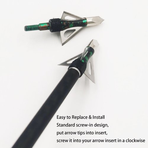 Flying Swifts Hunting Broadheads 3 Blades Archery Broadheads 100or125 Grain 12PK Screw-in Arrow Heads Arrow Tips Compatible with Traditional Bows and Compound Bow Archery Hunting (Camouflage-ZZ)