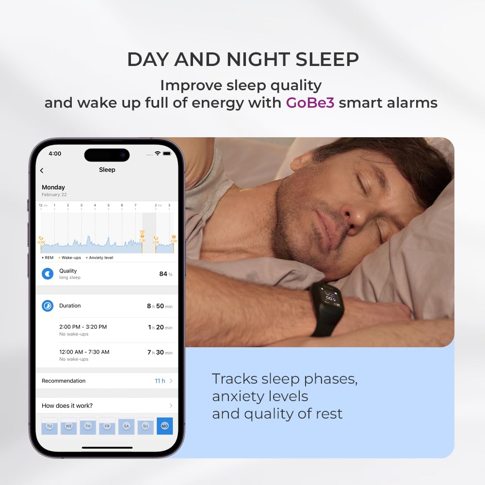 HEALBE GoBe3 - Wearable Health, Fitness and Activity Tracker with Automatic Tracking of Calorie Intake and Burning, Water Balance, Heart Rate, Sleep, neuroactivity, and Stress, with Free app, Obsidian
