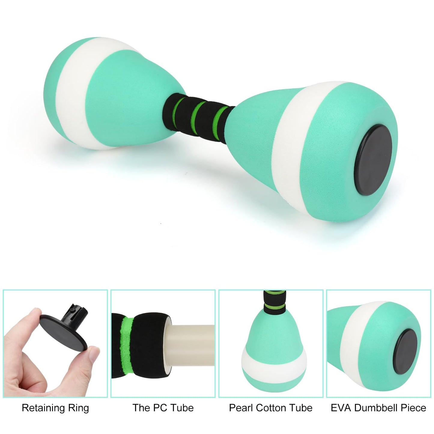 2PACK Aquatic Exercise Dumbbells, EVA Foam Barbells, Water Weights for Pool Exercise, Water Dumbbells for Men Women Water Workouts, Swimming Training (Lake Blue+White)