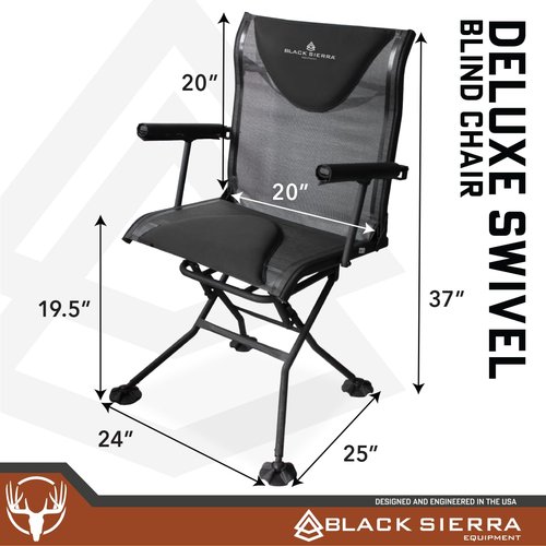Black Sierra Deluxe 360° Swivel Blind Chair, Portable Silent Stealth Hunting Chair, Rotating Folding Outdoor Chair with Padding and Armrests, Supports 300 lbs