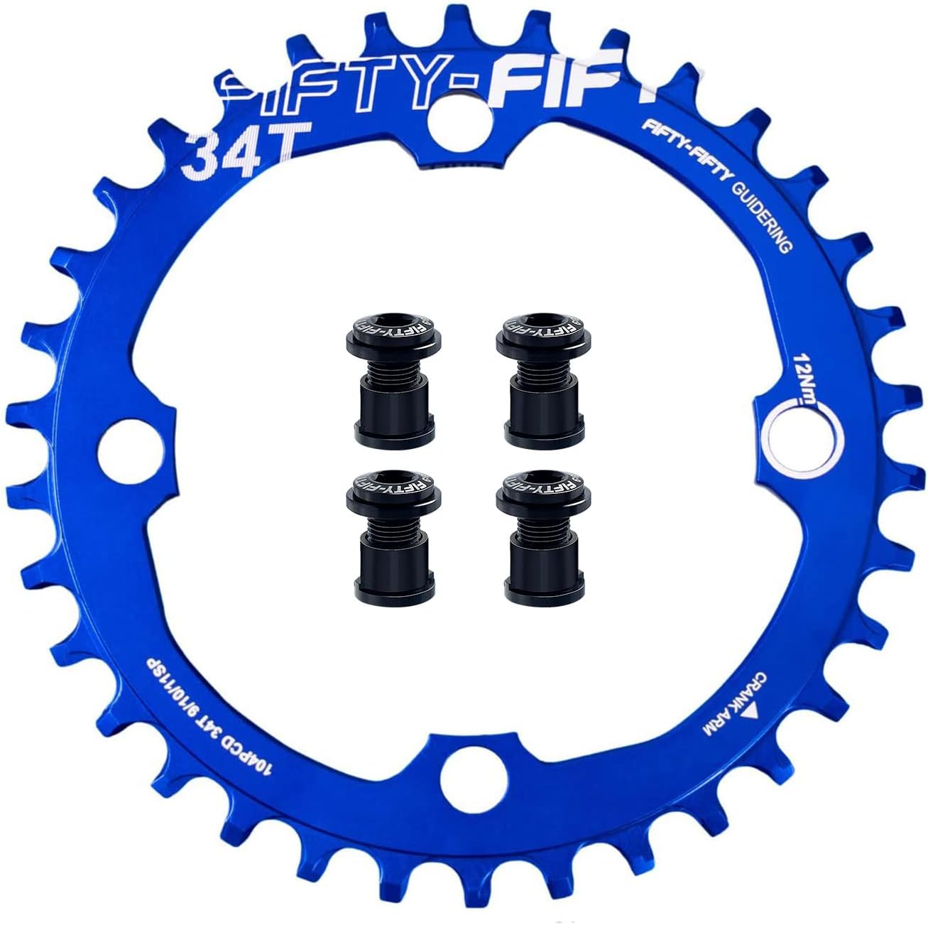 FIFTY-FIFTY Round 104BCD Chainring, 30T 32T 34T 36T Narrow Wide Mountain Bike Chainring, Single Chainring for 9/10/11-Speed with 4 Alloy Chainring Bolts for MTB