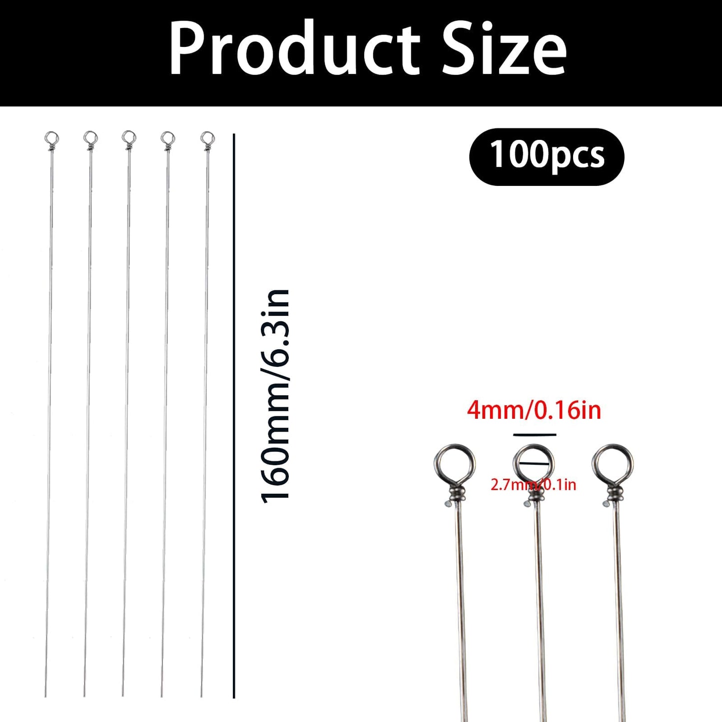 100 Pack Fishing Wire Spinner Baits, Stainless Steel Looped Shaft for Lure Making Supplies - Freshwater Bass Trout Walleye Salmon Catfish
