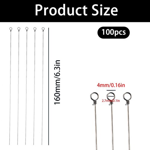 100 Pack Fishing Wire Spinner Baits, Stainless Steel Looped Shaft for Lure Making Supplies - Freshwater Bass Trout Walleye Salmon Catfish