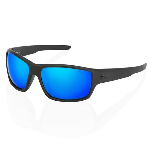 TOROE Eyewear FIELD Wrap Around Sport Sunglasses With Polycarbonate Polarized Lenses, Lightweight TR90 Frame (Matte Black | Black Emblem, Baja Blue (C3))