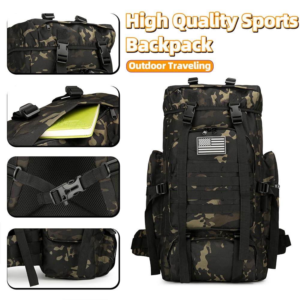 Bkcmy 45L Hiking Backpack Waterproof Travel Daypack Camping Backpack for Men Women (Black)