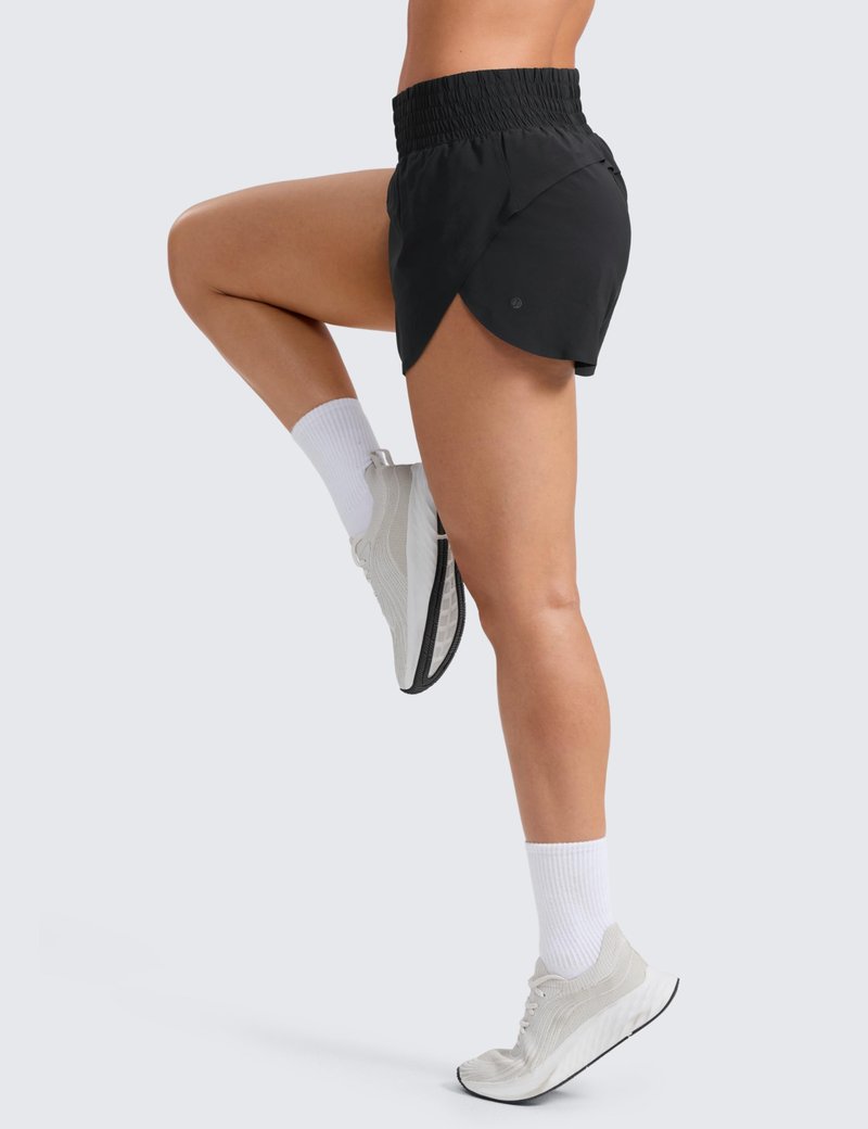 CRZ YOGA Split Dolphin Running Shorts for Women 2.5" - Curved Back High Waisted Quick Dry for Athletic Workout Gym Track Black Medium