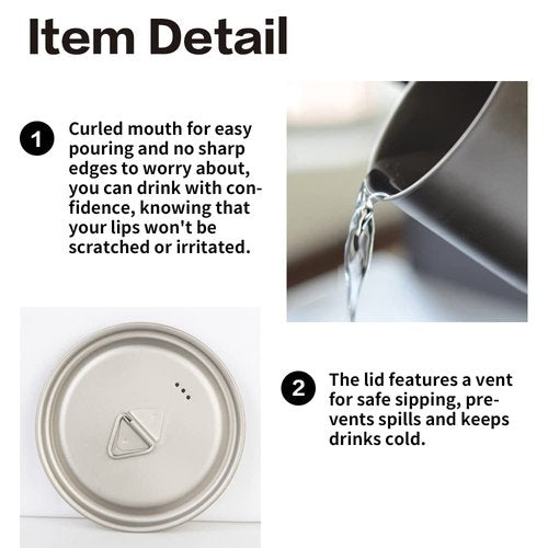 COMTAI Titanium Pot, 750ml/26 oz Mug with Lid and Foldable Handle, Titanium Cup Backpacking Cookware for Outdoor Hiking Camping Cooking
