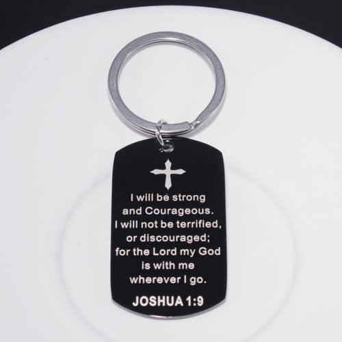 MRSLYFQH Patron Saints Catholic Keychain,Christian Bible Verse Religious Scripture Dog Tag Gifts, Communion,Baptism,Confirmation Stainless Key Chain (St.Michael+Joshua 1:9)