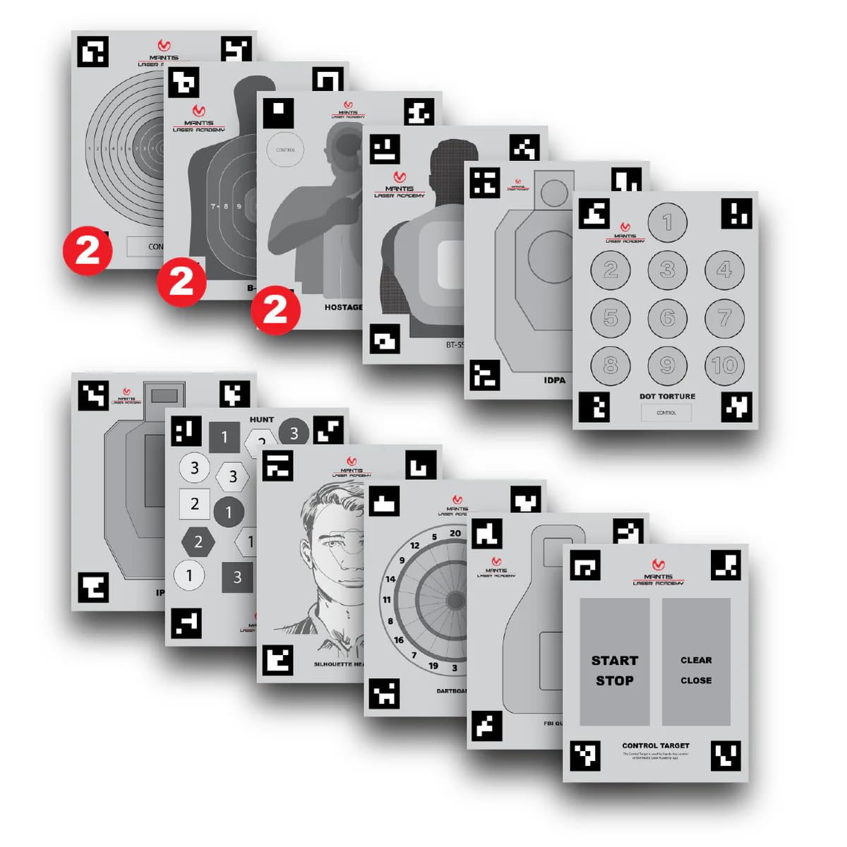 Mantis Laser Academy Smart Targets | 15 Dry Fire Laser Targets for Practice & Training | Automatic Detection & Scoring with App