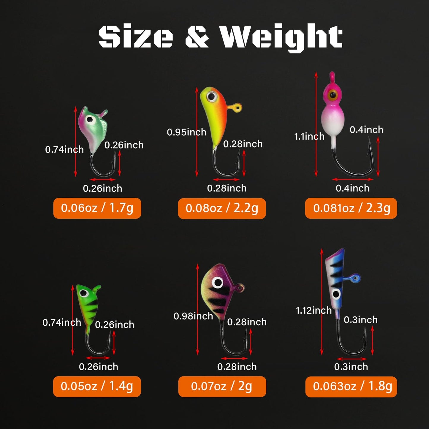 KJEIM Ice Fishing Jigs Kit, 30pcs Glow Ice Fishing Lures Luminous Ice Fishing Gear Winter Fishing Jigging for Crappie Pike Panfish Walleye Perch Bluegill