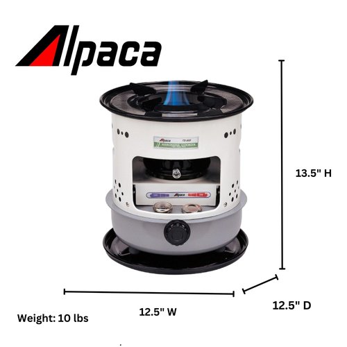 Alpaca Kerosene Cook Stove, 8,500 BTU, Steel Drip Tray, Carry Handles, Pot & Pan Supports - for Camping or Outdoor Cooking, Emergency Use