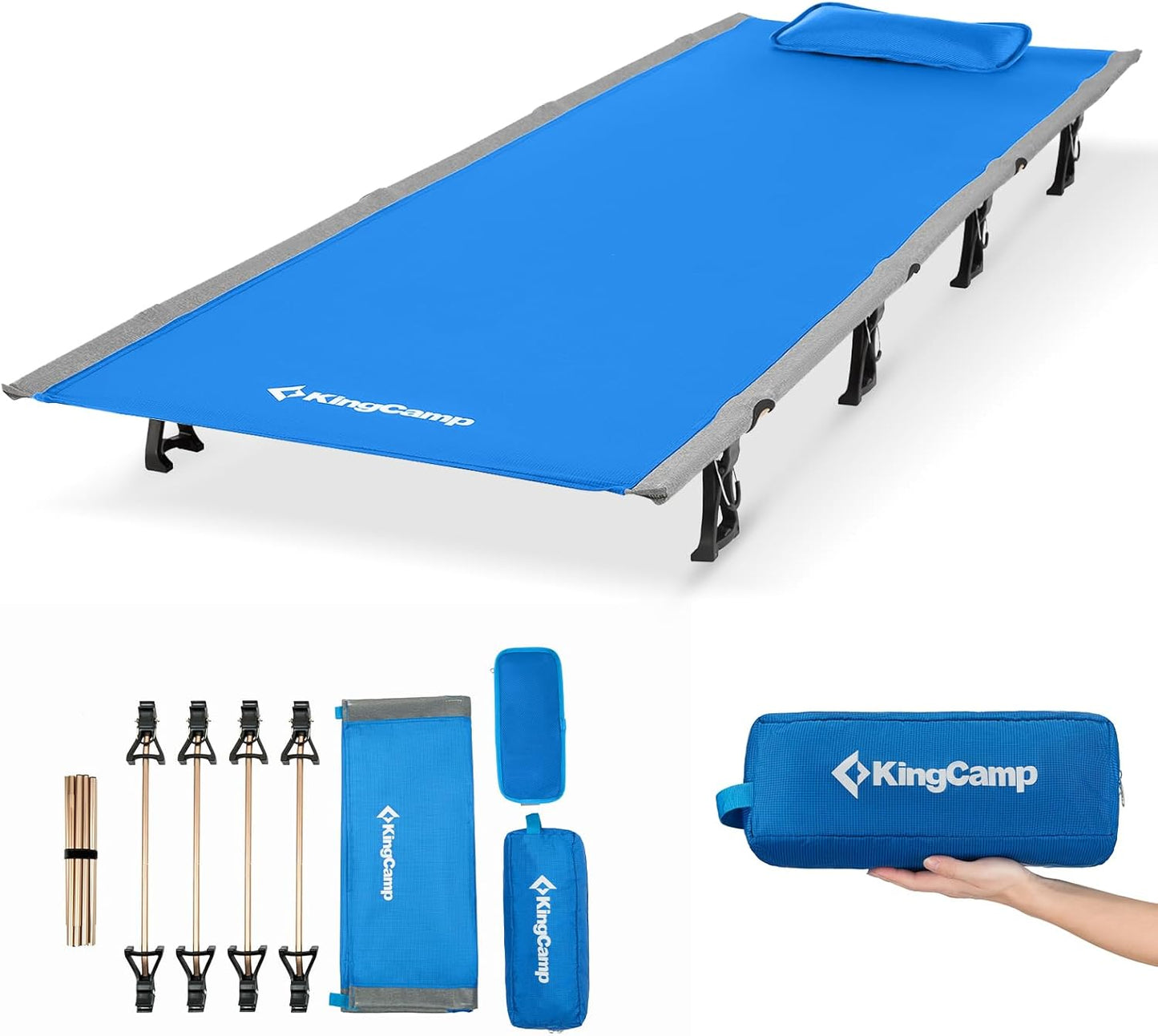 KingCamp Ultralight Camping Cot, Portable Folding Tent Camping Bed, Heavy Duty Sleeping Bed with Pillow for Adults Outdoor Backpacking Travel Hiking, Supports 350LBS, Orange