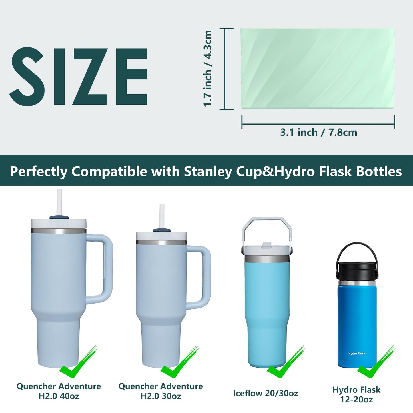 GeeRic Protective Silicone Boot Compatible with Stanley Quencher, Anti-Slip Bottom Sleeve Cover for 40 oz Water Bottles Light Green