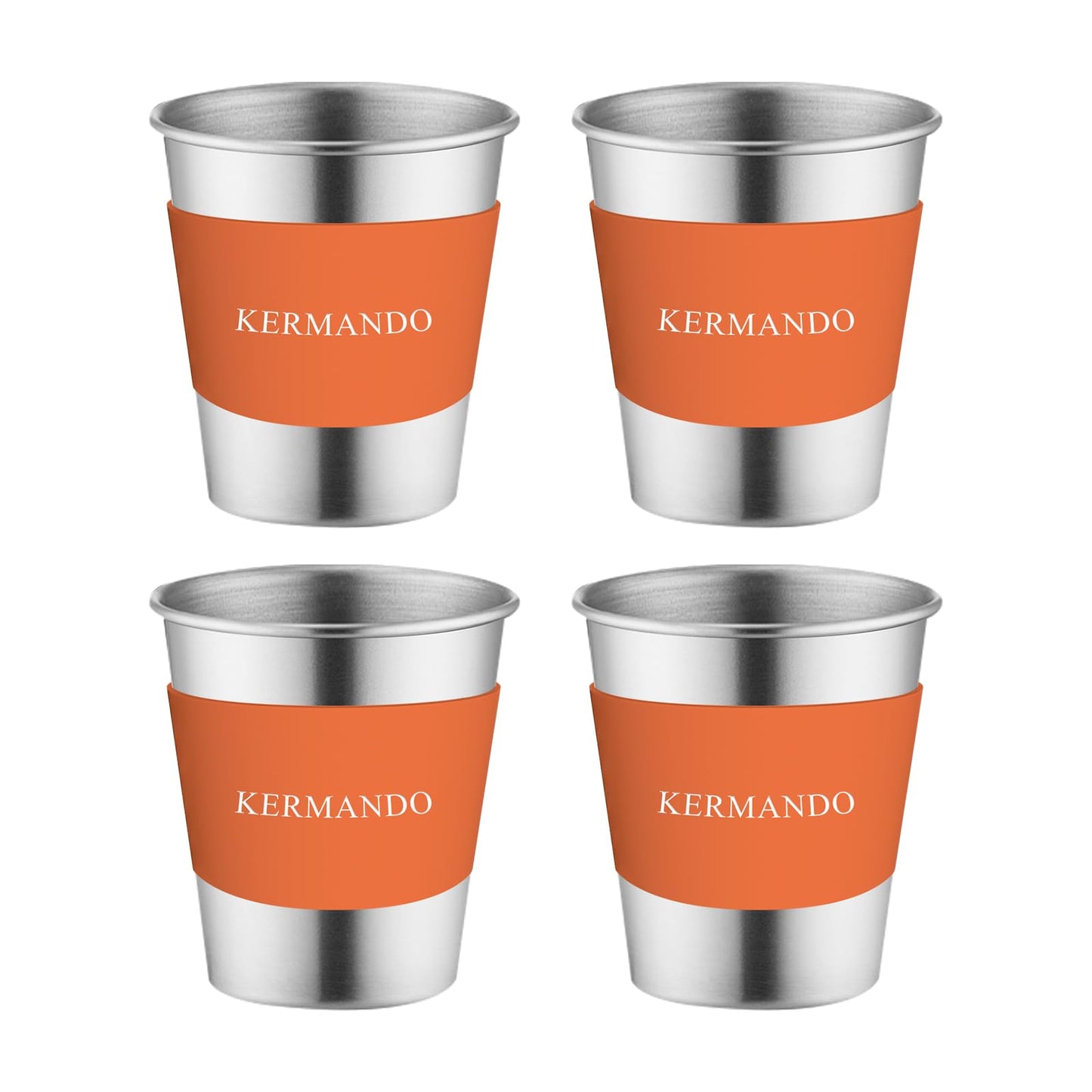 KERMANDO Camping Kettle Set, 1.5 L Stainless Steel Kettle with 4 Stackable 300 ML Cups, Anti-Scald Handle, Removable Silicone Covers, and Mesh Bag - ideal for Boiling Water and Making Coffee Outdoors