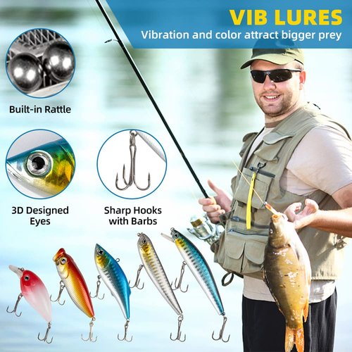 GOANDO Fishing Lures Kit 380Pcs Fishing Accessories Set for Bass Trout Salmon with Topwater Lures Crankbaits Spinnerbaits Spoon Worms Jigs and More Fishing Gear with Tackle Box